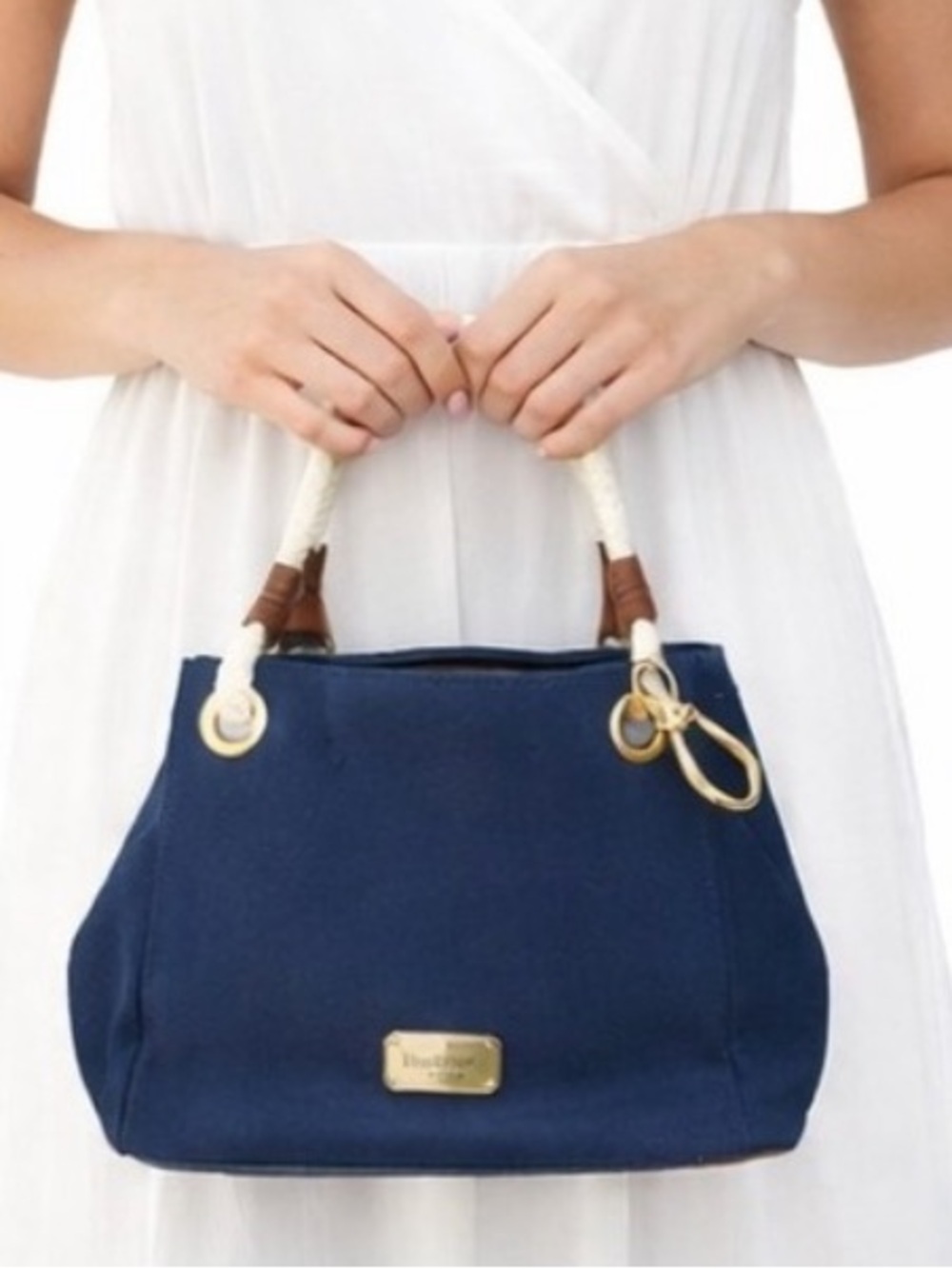 Michael Kors Marina Navy Blue Canvas Tote Bag - Picture 14 of 14